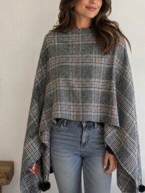 NWOT 100% Cashmere Pashmina with Pom Poms